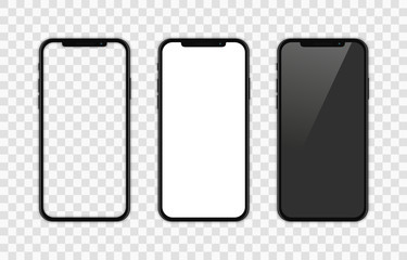 Realistic smartphone. Set realistic smartphone. Phone black. Flat cartoon design, vector illustration on background.