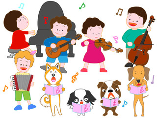 Obraz na płótnie Canvas 子どもたちとペットのコンサート