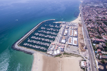 Port of Premià de Mar. Near of Barcelona. Aerial shot. - obrazy, fototapety, plakaty