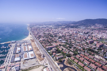 City of Premia de Mar, near of Barcelona. Aerial shot. - obrazy, fototapety, plakaty