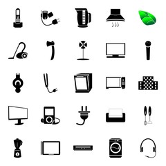 icon Technology with microwave, color, work tool, tv and building