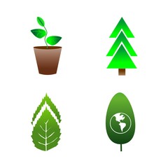 icon Nature with garden, flowerpot, leaf vector, houseplant and pot