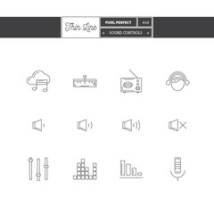 Line Icons Set of modern minimalistic Media Player user interface objects and tools elements. Logo icons. Vector illustration. Logo icons vector illustration