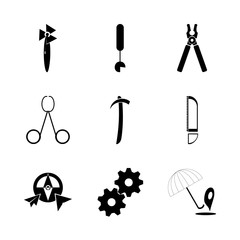 icon Instruments And Tools with settings, glossy, turbine, carpentry and iron