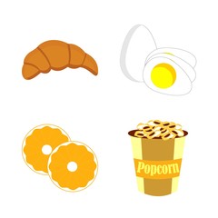 icons about Food with egg, dessert, boiled egg, cinema and bakery