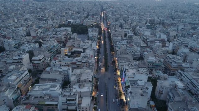 Athens at dusk, aerial view