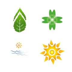 icon Nature with sun icon, star, sea, clover and beach