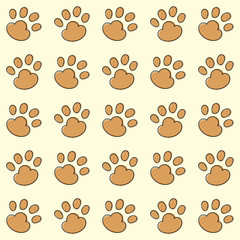 Brown cat paws pattern on vanilla background