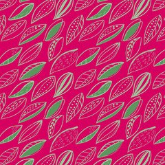 dynamic green and magenta foliage doodle pattern
