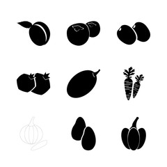 icon Fruits And Vegetables with citrus fruit, vitamin, apricot, green plum and plum