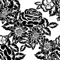 seamless monochrome pattern of flowers for greeting cards, background, price tags