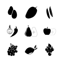 icon Fruits And Vegetables with vitamin, vegetable, lemon leave, lemon peace and red pepper