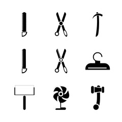 icon Instruments And Tools with cloakroom, hairdresser, button, decorating and mechanic