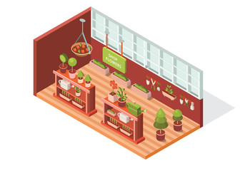Vector isometric flower shop.