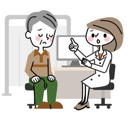 診察　シニア男性　困り顔