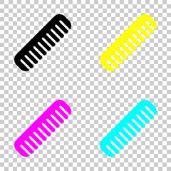 comb, hairbrush. simple silhouette. Colored set of cmyk icons on transparent background