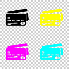 credit card icon. Colored set of cmyk icons on transparent background