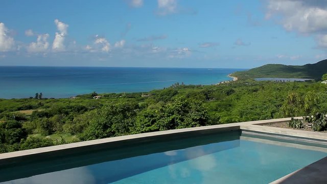 Cloud time lapse over pool with pristine Caribbean view, Vieques Island, PR