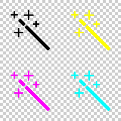 magic wand. simple silhouette. Colored set of cmyk icons on transparent background