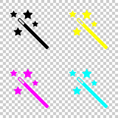 magic wand with stars. simple silhouette. Colored set of cmyk icons on transparent background