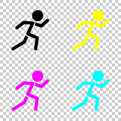 running man. simple icon. Colored set of cmyk icons on transparent background