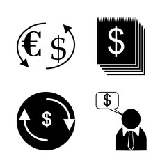 icon Currency with manager, euro usd exchange, dollar, bank clerk and money