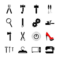 icon Instruments And Tools with button, hang, isolated, gear and saw