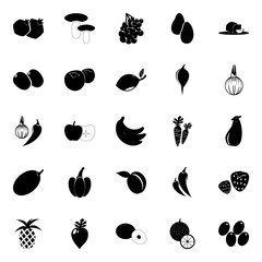 icon Fruits And Vegetables with poonac, mushroom, cerry, pepper and bulb onion