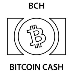 Bitcoin cash cryptocurrency blockchain icon. Virtual electronic, internet money or cryptocoin symbol, logo