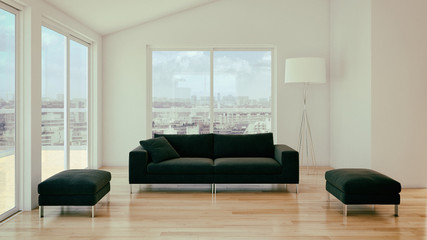 Modern bright interiors room 3D rendering illustration
