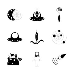 icon Cosmos with astronaut, space, half moon, planets and astrology