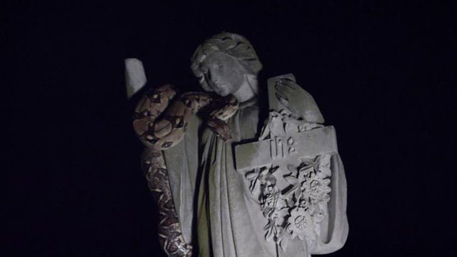 Snake on statue wide shot