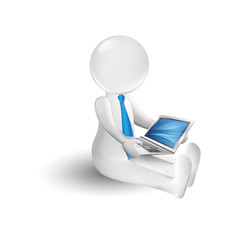 3d white people man and laptop. Business concept icon logo