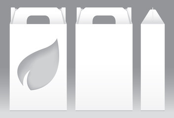 Tall Box White window leaves, leaf shaped cut out Packaging Template blank. Empty Box white Template for design product package gift box, White Box packaging paper kraft card board package