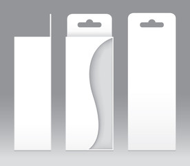Hanging Box White window shape cut out Packaging Template blank. Empty Box white Template for design product package gift box, White Box packaging paper kraft card board package