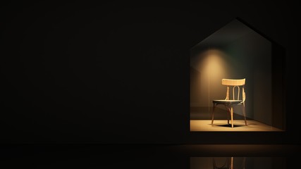 Furniture shop 3d rendering black background - Triangle space minimal japanese	