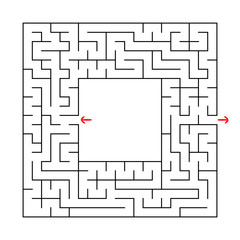 A square labyrinth with an entrance and an exit. Simple flat vector illustration isolated on white background. With a place for your image