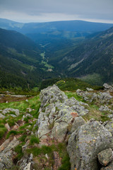 View in to a valley from Snezka Mountainin Krkonose National Park, Czech Republic, Europe