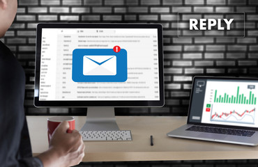 Fototapeta premium reply the message email on computer Businessman is working to important reminder