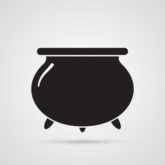 Carved silhouette flat icon, simple vector design. Cartoon witches cauldron for illustration of magic, witchcraft, boiling potions. Symbol of Halloween