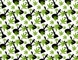 Marijuana leaves and Hookah seamless pattern.