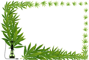 black marijuana hookah and marijuana green leaf.
