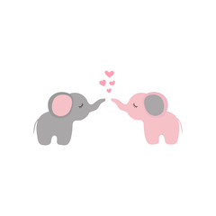Vector two small cartoon elephants in love