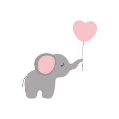 Vector cartoon elephant with heart balloon