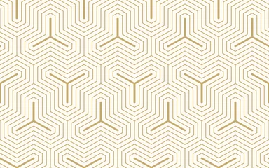 Behang Goud geometrisch abstract Patroon naadloze abstracte achtergrond gouden kleur en lijn. Geometrische lijnvector.