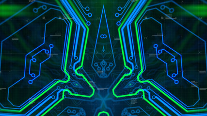 Kaleidoscope Pattern. Technology geometry Geometric Texture. Digital technology. Abstract. 3D illustration. Printed circuit board. Stylish holographic.