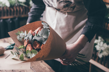 Modern flower bouquet from professional florist in flower shop for wedding or other celebration