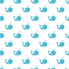 Seamless pattern of cartoon whales