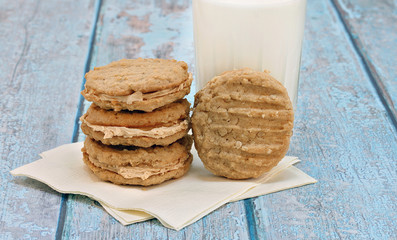 Peanut Butter Oatmeal cookies filled with peanut butter cream.
