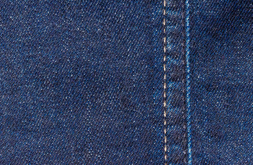 Blue classic stitched denim fabric. Texture of linen cloth
